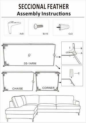 LH Imports Feather Left Sectional Sofa FTH018