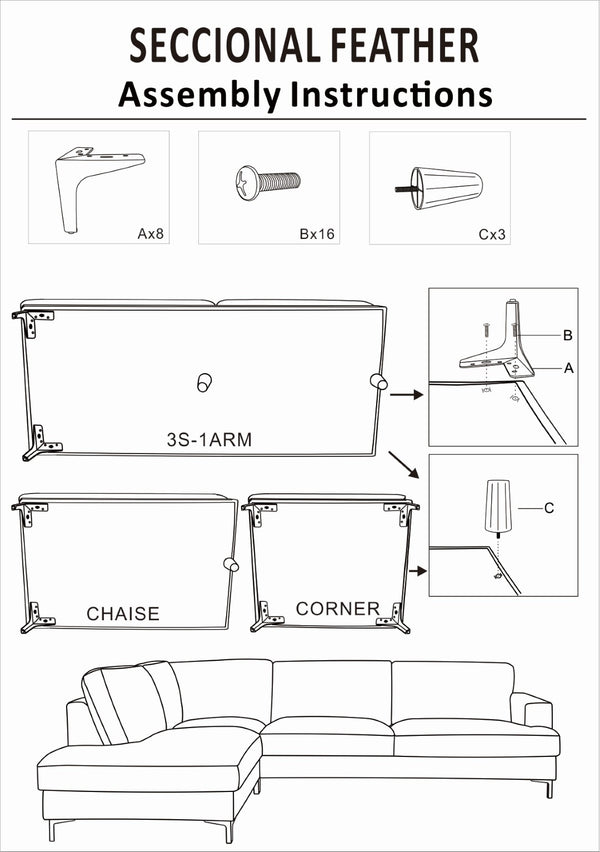 LH Imports Feather Left Sectional Sofa FTH018