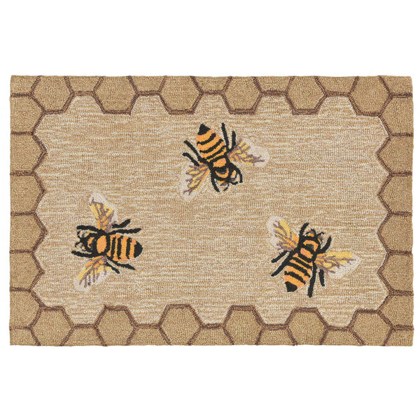 Trans-Ocean Liora Manne Frontporch Honeycomb Bee Novelty Indoor/Outdoor Hand Tufted 80% Polyester/20% Acrylic Rug Natural 5' x 7'6"