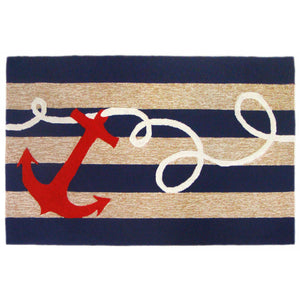 Trans-Ocean Liora Manne Frontporch Anchor Novelty Indoor/Outdoor Hand Tufted 80% Polyester/20% Acrylic Rug Navy 5' x 7'6"