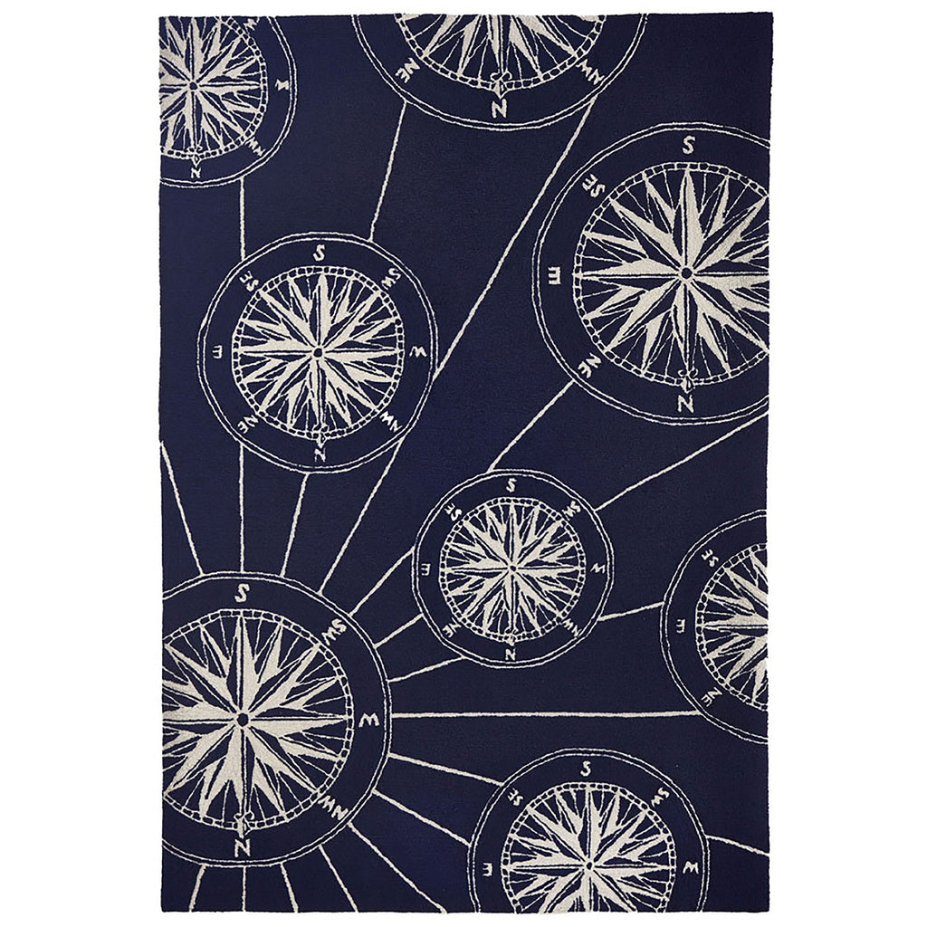 Trans-Ocean Liora Manne Frontporch Compass Novelty Indoor/Outdoor Hand Tufted 80% Polyester/20% Acrylic Rug Navy 5' x 7'6"