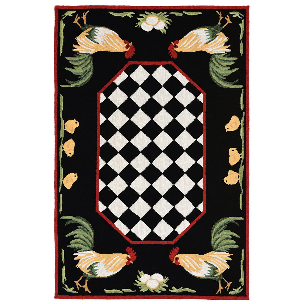 Trans-Ocean Liora Manne Frontporch Rooster Novelty Indoor/Outdoor Hand Tufted 80% Polyester/20% Acrylic Rug Black 5' x 7'6"