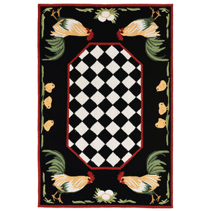 Trans-Ocean Liora Manne Frontporch Rooster Novelty Indoor/Outdoor Hand Tufted 80% Polyester/20% Acrylic Rug Black 5' x 7'6"