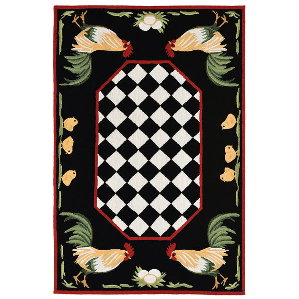 Trans-Ocean Liora Manne Frontporch Rooster Novelty Indoor/Outdoor Hand Tufted 80% Polyester/20% Acrylic Rug Black 5' x 7'6"