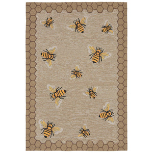 Trans-Ocean Liora Manne Frontporch Honeycomb Bee Novelty Indoor/Outdoor Hand Tufted 80% Polyester/20% Acrylic Rug Natural 5' x 7'6"