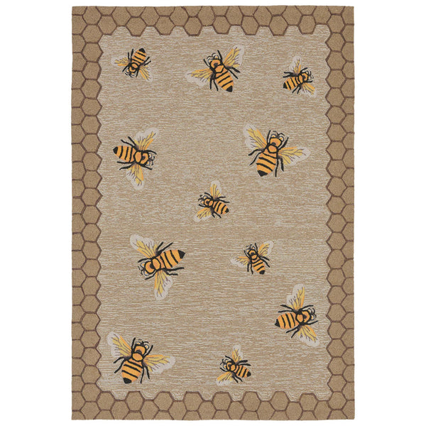 Trans-Ocean Liora Manne Frontporch Honeycomb Bee Novelty Indoor/Outdoor Hand Tufted 80% Polyester/20% Acrylic Rug Natural 5' x 7'6"