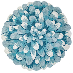 Trans-Ocean Liora Manne Frontporch Mum Novelty Indoor/Outdoor Hand Tufted 80% Polyester/20% Acrylic Rug Aqua 5' Round