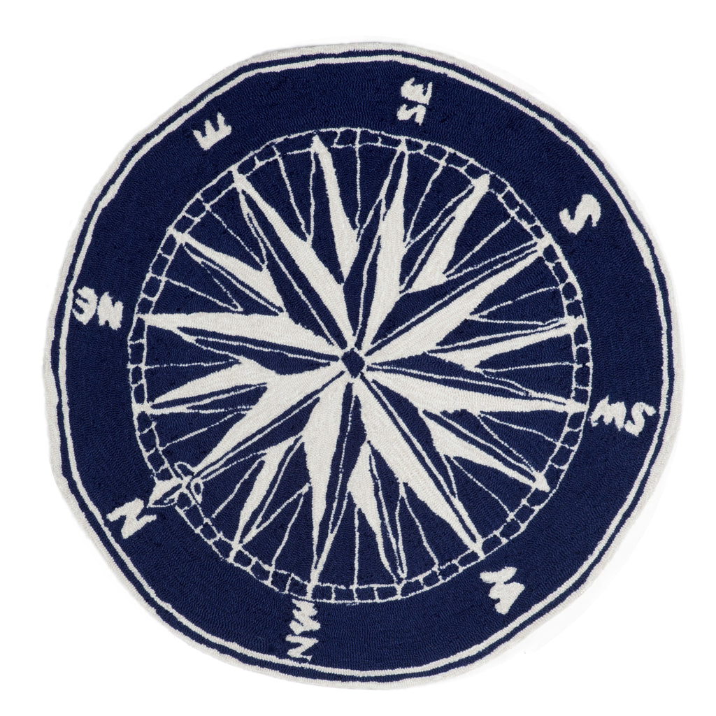 Trans-Ocean Liora Manne Frontporch Compass Novelty Indoor/Outdoor Hand Tufted 80% Polyester/20% Acrylic Rug Navy 8' Round