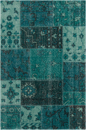 Chandra Rugs Fusion 100% Wool Hand-Knotted Contemporary Rug Teal/Black 9' x 13'
