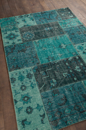 Chandra Rugs Fusion 100% Wool Hand-Knotted Contemporary Rug Teal/Black 9' x 13'