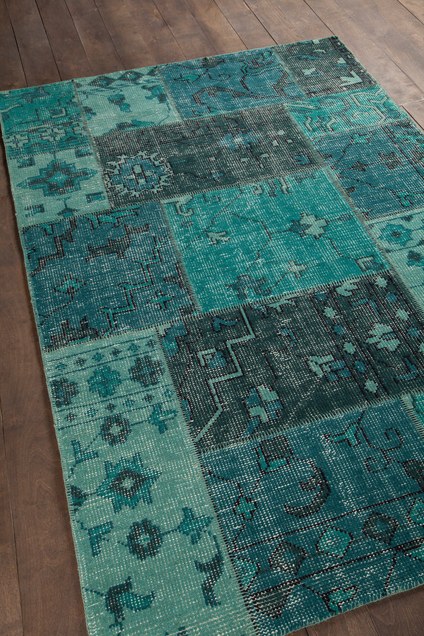 Chandra Rugs Fusion 100% Wool Hand-Knotted Contemporary Rug Teal/Black 9' x 13'