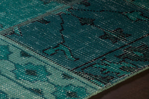 Chandra Rugs Fusion 100% Wool Hand-Knotted Contemporary Rug Teal/Black 9' x 13'