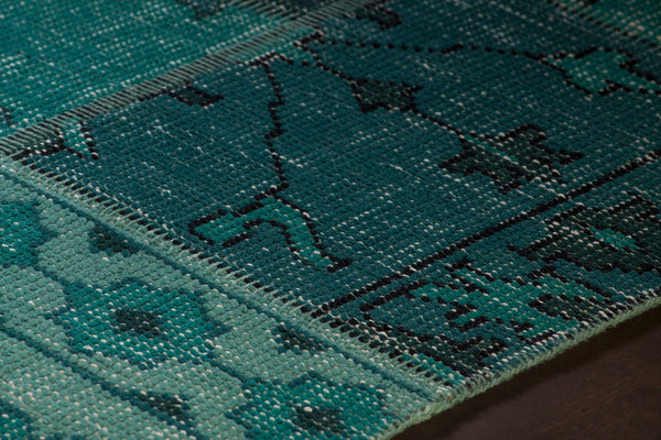 Chandra Rugs Fusion 100% Wool Hand-Knotted Contemporary Rug Teal/Black 9' x 13'