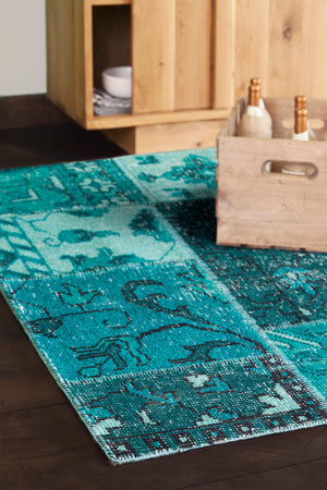 Chandra Rugs Fusion 100% Wool Hand-Knotted Contemporary Rug Teal/Black 9' x 13'