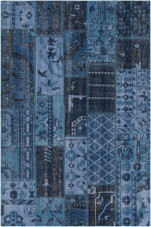 Chandra Rugs Fusion 100% Wool Hand-Knotted Contemporary Rug Blue/Charcoal/Black 9' x 13'
