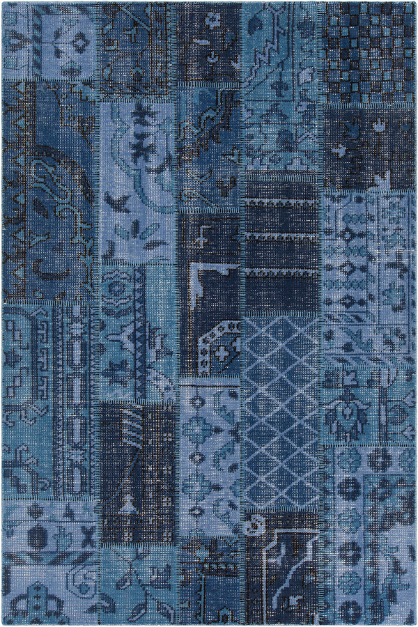 Chandra Rugs Fusion 100% Wool Hand-Knotted Contemporary Rug Blue/Charcoal/Black 9' x 13'