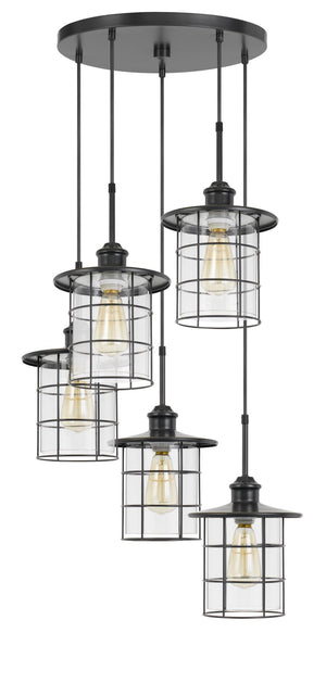 Cal Lighting 60W x 5 Silverton Metal/Glass Pendant Fixture (Edison Bulbs Included) FX-2668-5P Glass FX-2668-5P