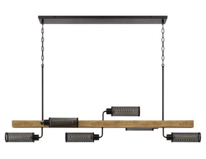 Cal Lighting 60W x 6 Lenox Pine Wood Island Chandelier with Metal Mesh Shades FX-3008-6 Dark Bronze FX-3008-6