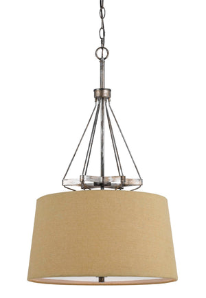 Cal Lighting 60W x 3 Cresco Pendant with Burlap Sh (Edison Bulbs Not Included) FX-3538/1P Textured Steel FX-3538/1P