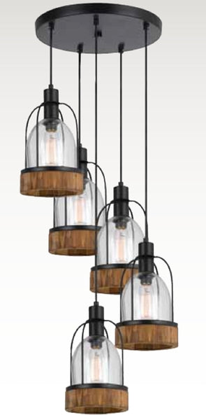 Cal Lighting 60W x 5 Beacon Pendant Fixture(Edison Bulbs Not Included) FX-3584-5 Black FX-3584-5