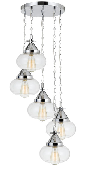 Cal Lighting 60W x 5 Maywood Glass Pendant (Edison Bulbs Not Included) FX-3624-5P Chrome FX-3624-5P