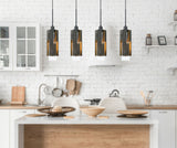 Cal Lighting 60W x 4 Reggio Wood Pendant Glass Fixture (Edison Bulbs Not Included) FX-3641-4 Wood/Black FX-3641-4