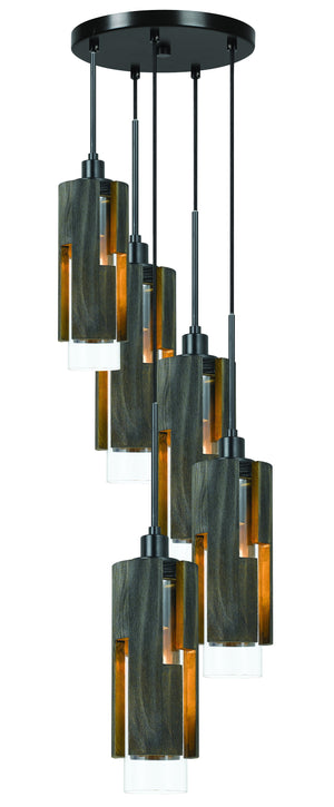 Cal Lighting 60W x 5 Reggio Wood Pendant Glass Fixture (Edison Bulbs Not Included) FX-3641-5 Wood/Black FX-3641-5