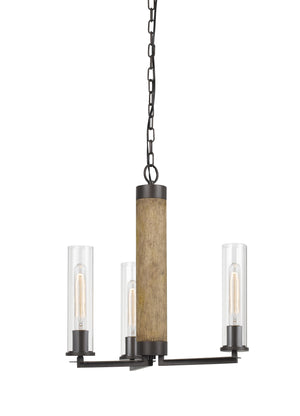 Cal Lighting 60W x 3 Silverton Metal/Wood 3 Light Chandelier with Glass Shades. (Edison Bulbs Included) FX-3665-3 Black/Wood FX-3665-3