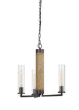 60W x 3 Silverton Metal/Wood 3 Light Chandelier with Glass Shades. (Edison Bulbs Included)