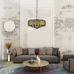 Cal Lighting 60W x 6 Revenna Forged Iron Chandelier with Hand Crafted Glass FX-3677-6 Black FX-3677-6