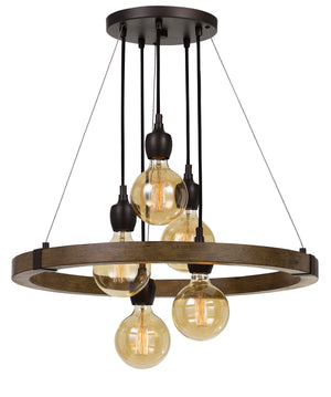 Cal Lighting 60W x 5 Martos Metal/Wood Chandelier. (Edison Bulbs Included) FX-3687-5 Pine/Iron FX-3687-5