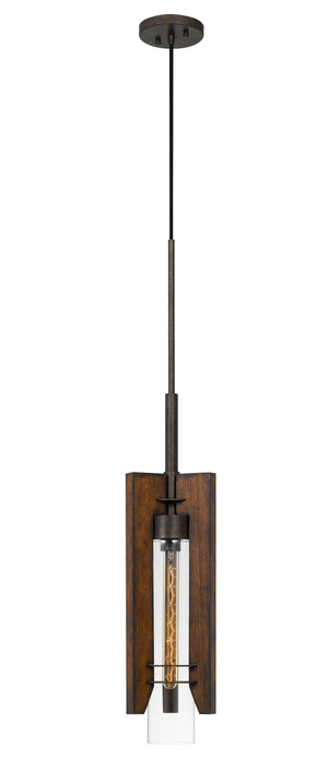 Cal Lighting 60W Almeria Wood/Glass Pendant Fixture (Edison Bulb Not Included) FX-3690-1 Pine/Iron FX-3690-1