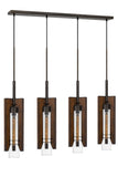 Cal Lighting 60W x 3 Almeria Wood/Glass 4 Light Pendant Fixture (Edison Bulbs Not Included) FX-3690-4 Pine/Iron FX-3690-4