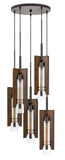 Cal Lighting 60W x 3 Almeria Wood/Glass 4 Light Pendant Fixture (Edison Bulbs Not Included) FX-3690-5 Pine/Iron FX-3690-5