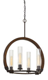 Cal Lighting 60W x 4 Sulmona Wood/Metal Chandelier with Glass Shade (Edison Bulbs Not Inlcluded) FX-3691-4 Oak/Iron FX-3691-4