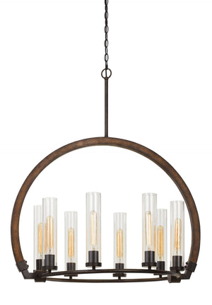 Cal Lighting 60W x 8 Sulmona Wood/Metal Chandelier with Glass Shade (Edison Bulbs Not Included) FX-3691-8 Oak/Iron FX-3691-8