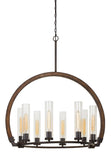 60W x 8 Sulmona Wood/Metal Chandelier with Glass Shade (Edison Bulbs Not Included)