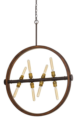 Cal Lighting 60W x 8 Teramo Wood/Metal Chandelier with Glass Shade (Edison Bulbs Not Included) FX-3692-8 Oak/Iron FX-3692-8