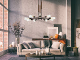 Cal Lighting 60W x 9 Vasto Wood/Metal Chandelier with Glass Shade (Edison Bulbs Not Included) FX-3693-9 Pine/Iron FX-3693-9