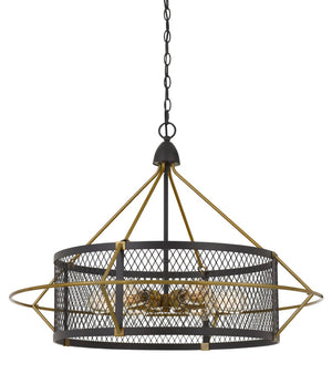 Cal Lighting 60W x 6 Caserta Metal Chandelier with Mesh Shade (Edison Bulbs Not Included) FX-3696-6 Antique Brass/Black FX-3696-6