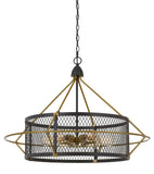 Cal Lighting 60W x 6 Caserta Metal Chandelier with Mesh Shade (Edison Bulbs Not Included) FX-3696-6 Antique Brass/Black FX-3696-6