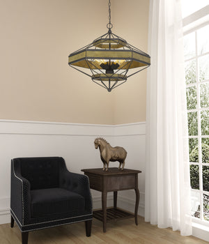 Cal Lighting Alicante 60W x 6 Pine Wood/Metal Chandelier (Edison Bulbs Not Included) FX-3702-6 Wood/Black FX-3702-6