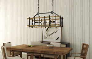 Cal Lighting Bruck 60W x 6 Metal/Pine Wood Island Chandelier (Edison Bulbs Not Included) FX-3705-6 Iron/Light Oak FX-3705-6