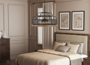 Cal Lighting Akaki 60W x 6 Metal/Pine Wood Chandelier (Edison Bulbs Not Included) FX-3706-6 Iron/Light Oak FX-3706-6