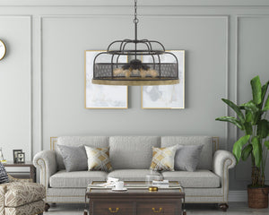 Cal Lighting Akaki 60W x 9 Metal/Pine Wood Chandelier (Edison Bulbs Not Included) FX-3706-9 Iron/Light Oak FX-3706-9