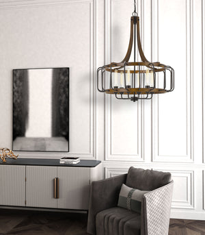 Cal Lighting Kellia 60W x 6 Metal Chandelier (Edison Bulbs Not Included) FX-3708-6 Iron/Dark Oak FX-3708-6