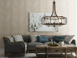 Cal Lighting Kellia 60W x 9 Metal Chandelier (Edison Bulbs Not Included) FX-3708-9 Iron/Dark Oak FX-3708-9