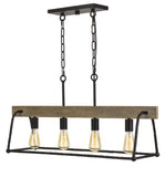 Cal Lighting Lockport Hang Forged Metal/Wood Island Chandelier (Edison Bulbs Not Included) FX-3712-4 Black/Wood FX-3712-4