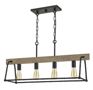 Cal Lighting Lockport Hang Forged Metal/Wood Island Chandelier (Edison Bulbs Not Included) FX-3712-4 Black/Wood FX-3712-4