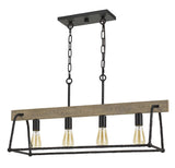 Lockport Hang Forged Metal/Wood Island Chandelier (Edison Bulbs Not Included)